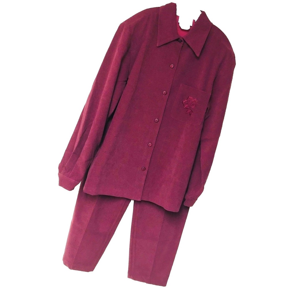 VTG Patchington Merlot 2 PC Faux Suede Pantsuit Womens S Retired 90's 2000's Y2K